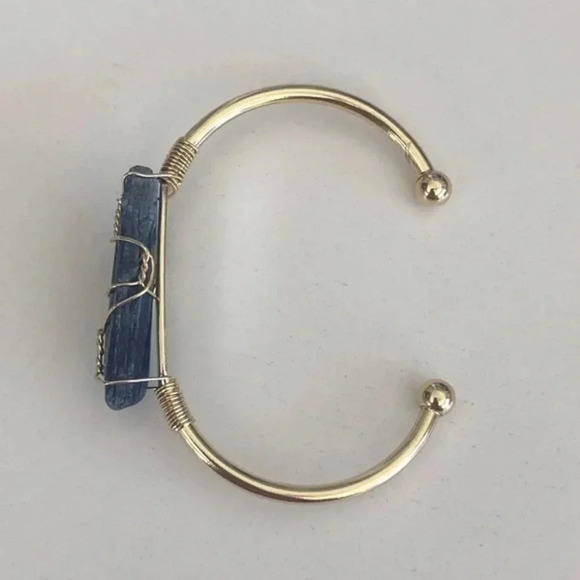 14k Gold Plated Small Real Sodalite Stone Cuff Bracelet NWT - Picture 7 of 9
